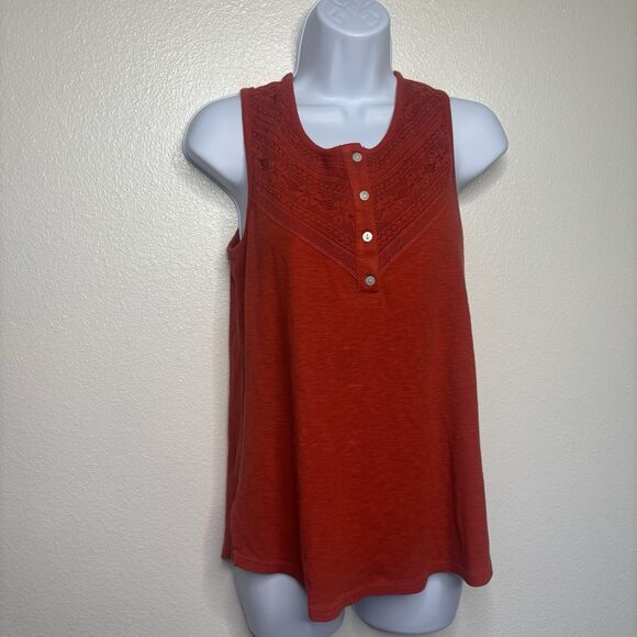 Lucky Brand Lace Trim Tank, Poppy Red, Women's Size Medium - Picture 2 of 8